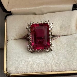 Emerald Cut Dark Pink and White Sapphires